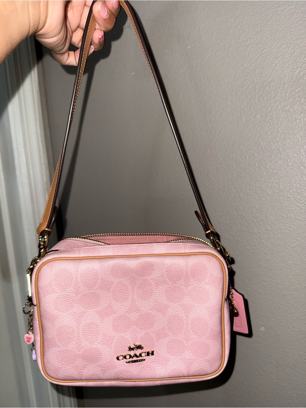 Coach powder Pink Signature Leather-Trim Crossbody Bag